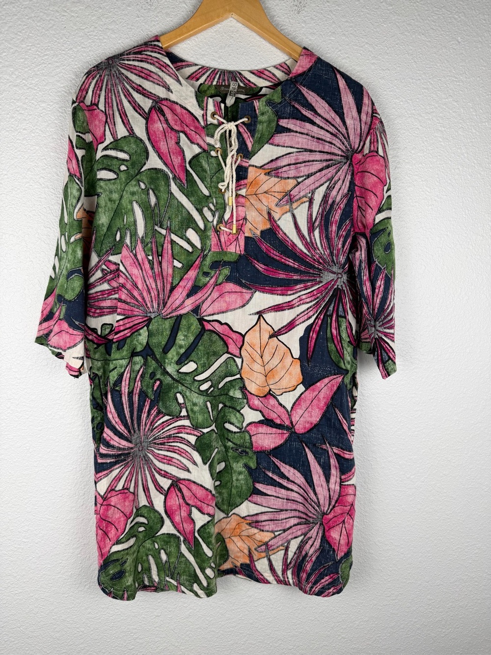 Tommy Bahama Remy Linen lace up tropical print dress Size M